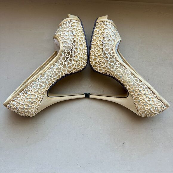 Lady Couture Ivy Peep Toe Gold Lace Mesh Stiletto Heels NIB Women’s EU 40 US 9 - Picture 6 of 16